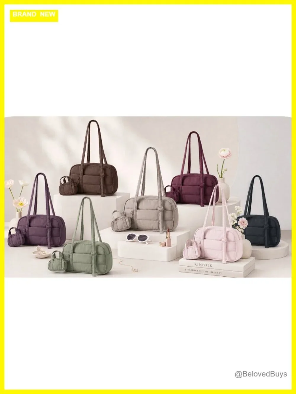 Puffer Shoulder Bag Lightweight Small Tote Hobo Handbag with Pockets